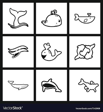 Assembly stylish black and white icons whales vector image