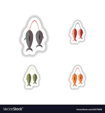 Assembly stylish paper stickers fresh marine fish vector image