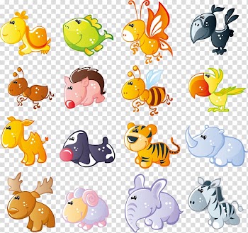 Assorted animals illustration, Cute cartoon animals material transparent background PNG clipart