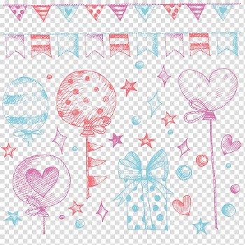 Assorted balloons and buntings illustration, Birthday Balloon Gift Party, Birthday Accessories transparent background PNG clipart