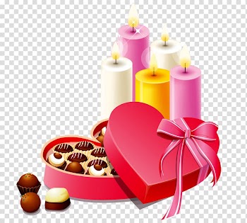 Assorted chocolates illustration, Gift Valentine's Day Chocolate, Pink Heart Box of Chocolates and Candles transparent background PNG clipart