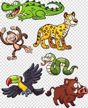 Assorted-color animals illustration, Jungle Animal Snake Jaguar , cartoon animals transparent background PNG clipart