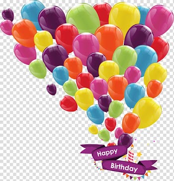 Assorted color balloon lot with Happy Birthday text, Balloon Birthday Greeting card Ribbon, colorful balloons transparent background PNG clipart