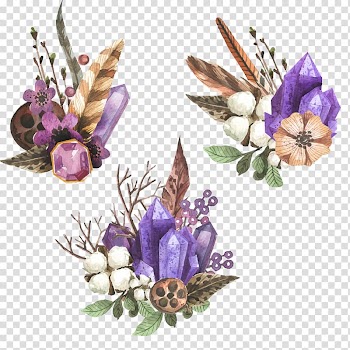Assorted-color crystal, Watercolor painting Gemstone Spotify Kristal Band, watercolor flower gem transparent background PNG clipart