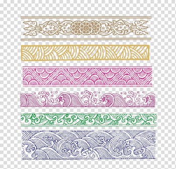 Assorted-color digital frame illustration, China Motif Chinoiserie, Chinese classical wave patterns transparent background PNG clipart
