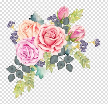 Assorted-color flowers illustration, Watercolour Flowers Watercolor painting Rose , watercolor flower wreath transparent background PNG clipart