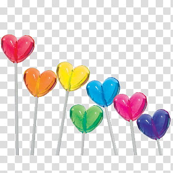 Assorted-color heart lollipops transparent background PNG clipart