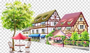 Assorted-color houses , Cartoon Chair Illustration, Housing and red umbrella transparent background PNG clipart