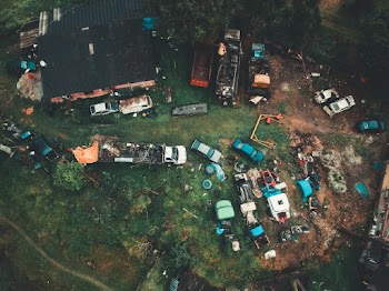 Assorted-color Junked Vehicles Aerial Photography