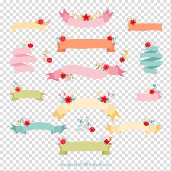 Assorted-color ribbons illustration, Paper Wedding invitation Ribbon Banner, Cartoon floral decoration ribbon transparent background PNG clipart