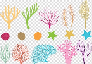 Assorted-color sea corals illustration, Coral reef fish Sea, colored coral transparent background PNG clipart
