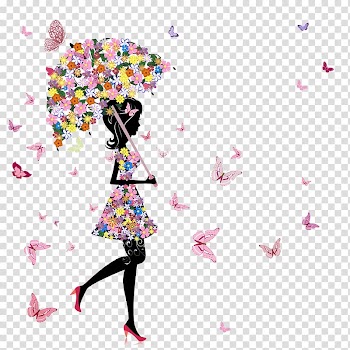 Assorted-color woman holding umbrella with butterflies illustration, Fairy Painting Illustration, Beautiful flower fairy transparent background PNG clipart