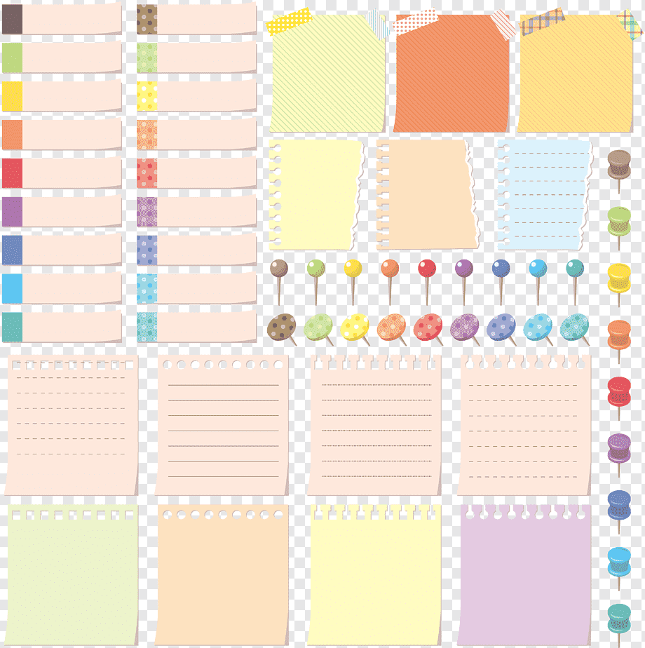assorted-color writing papers, Paper Post-it note Drawing pin Illustration, Page paper notes, text, label, rectangle png