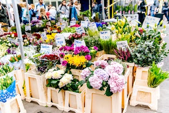 Assorted Flowers With Brown Wooden Rack