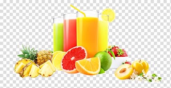 Assorted juices on glasses and sliced of fruits illustration, Orange juice Ice cream Smoothie Orange drink, Creative fruit juice transparent background PNG clipart