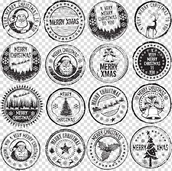 Assorted Merry Xmas logos, Christmas Nail art Illustration, Vintage Christmas stamp transparent background PNG clipart