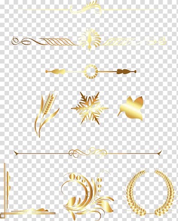 Assorted-shape gold decal illustration, golden division line transparent background PNG clipart
