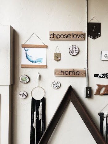 assorted wall decorations on beige wall