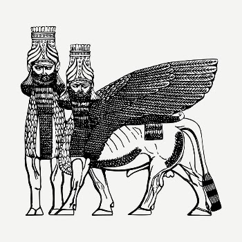 Assyrian winged bull drawing, vintage | Free PSD - rawpixel
