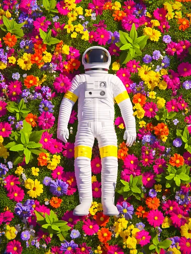 Astronaut Amidst Vibrant Blossoms Astronaut Amidst Vibrant Blossoms