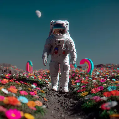 Astronaut Among Moon Flowers Astronaut Among Moon Flowers