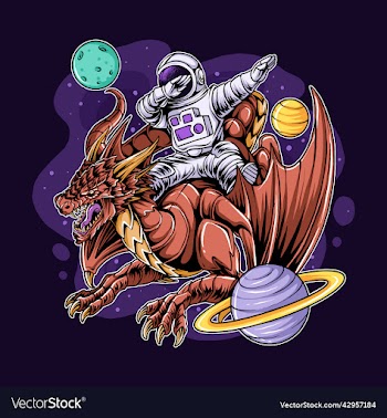 astronaut dabbing on dragon in space