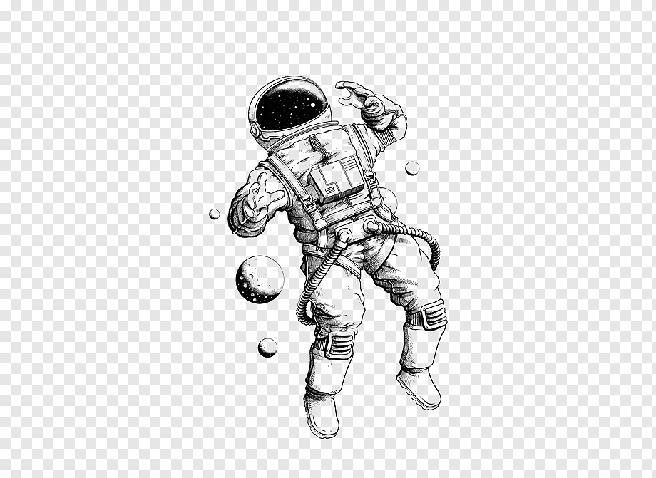 Astronaut Drawing Tattoo Pencil Illustration, Hand-painted astronaut, astronaut poster, watercolor Painting, ink, monochrome png