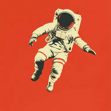 Astronaut in Minimalistic Artwork Inspired by Ikko Tanaka, 1960s Space Astronaut in Minimalistic Artwork Inspired by Ikko Tanaka, 1960s Space