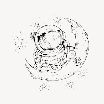 Astronaut on the moon drawing, | Free PSD - rawpixel