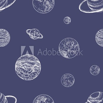 Astronomical seamless pattern with planets and other planetary bodies in outer space