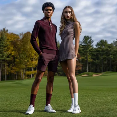 Athletic Bi-Racial Models in Functional Golf Fashion on Fairway