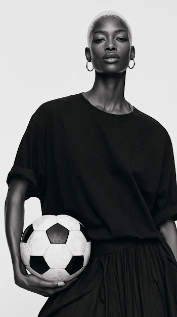 Athletic Black Female Model with Soccer Ball