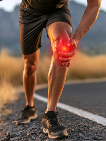 Athletic Male Runner with Knee Injury on Mountain Road