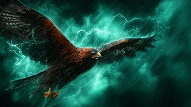 Auburn Eagle in Stormy Skies with Jade Lightning Auburn Eagle in Stormy Skies with Jade Lightning