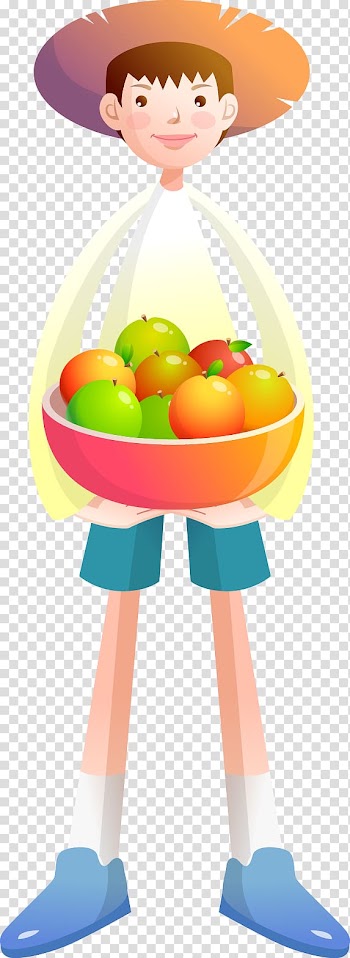 Auglis Illustration, The boy with fruit transparent background PNG clipart