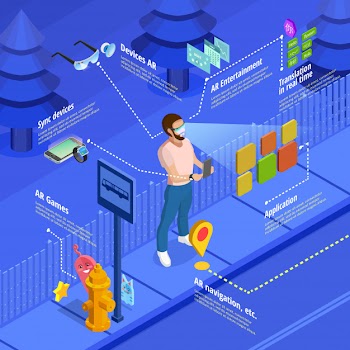 Augmented reality navigation game isometric poster