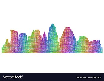 Austin skyline silhouette - multicolor line art vector image