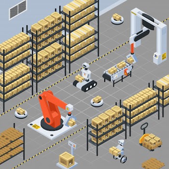 Automatic logistics  delivery isometric composition Free Vector