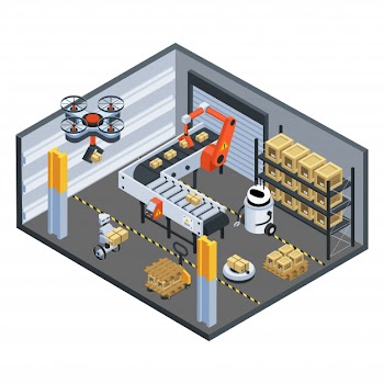Automatic logistics  delivery isometric composition Free Vector