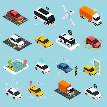 Autonomous vehicle isometric icons set Free Vector