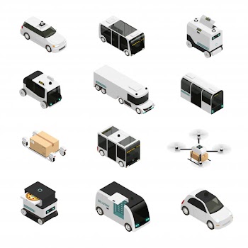 Autonomous vehicles isometric icons Free Vector