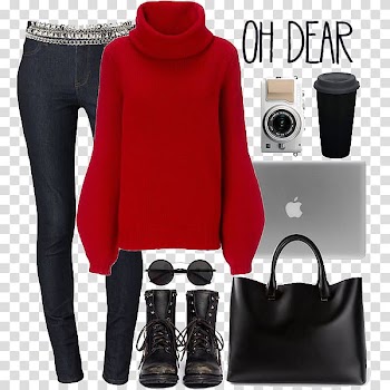 Autumn and winter series of women simple and stylish outfit transparent background PNG clipart