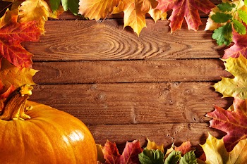 autumn background with colored leaves on wooden board
