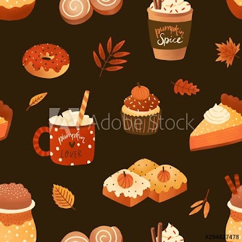Autumn desserts flat seamless pattern