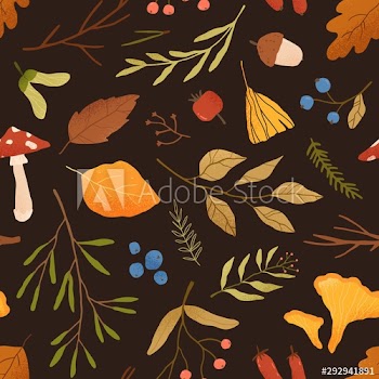 Autumn dried leaves flat vector seamless pattern