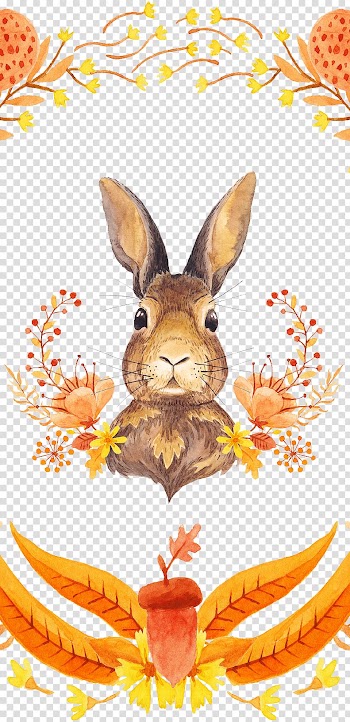 Autumn gold hand painted watercolor rabbit transparent background PNG clipart
