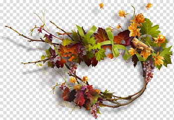 Autumn, green and brown leaves wreath transparent background PNG clipart