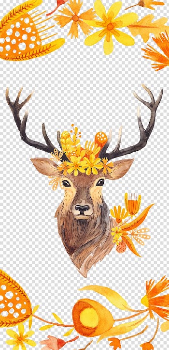 Autumn hand-painted watercolor deer transparent background PNG clipart