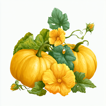 Autumn Harvest: Cartoon Pumpkins and Flowers