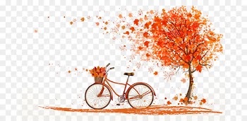 Autumn leaf color Tree Illustration - Autumn orange bicycle under maple 